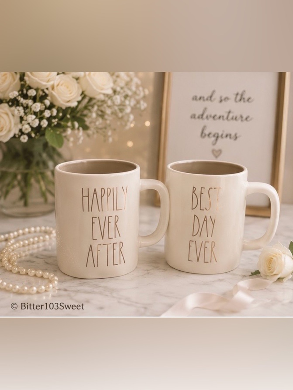 NIB Rae Dunn “Happily Ever After” & “Best Day Ever” Mug Set | Wedding Collection